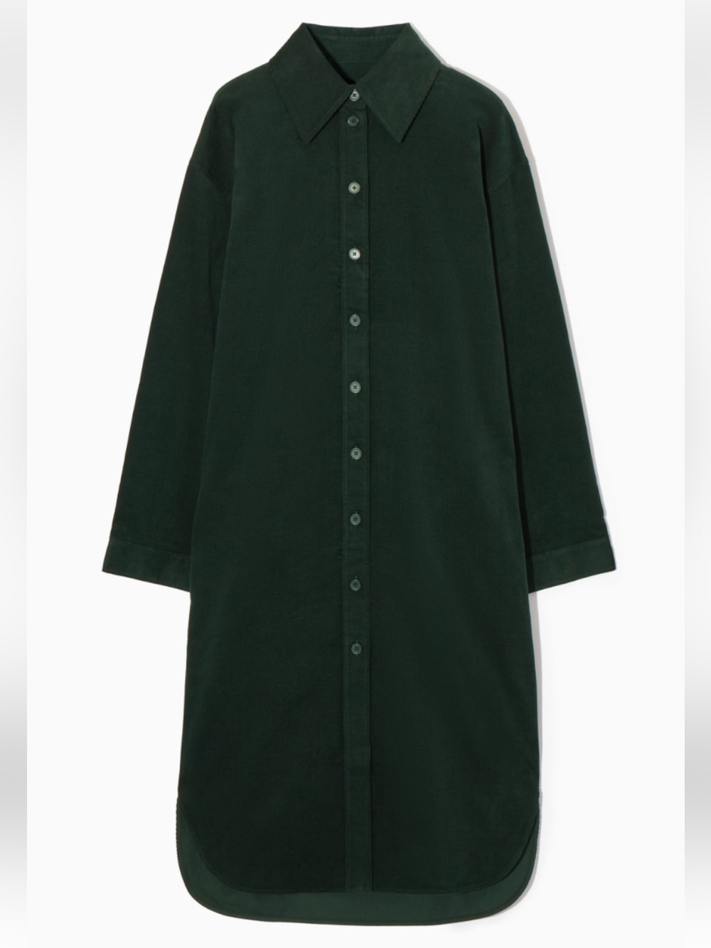 COS Dark Green Long Sleeve Button-Up Corduroy Dress